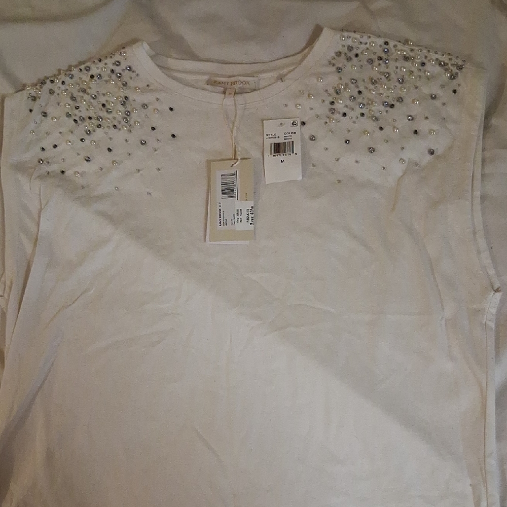 Ramy Brook White Top with Silver Accents